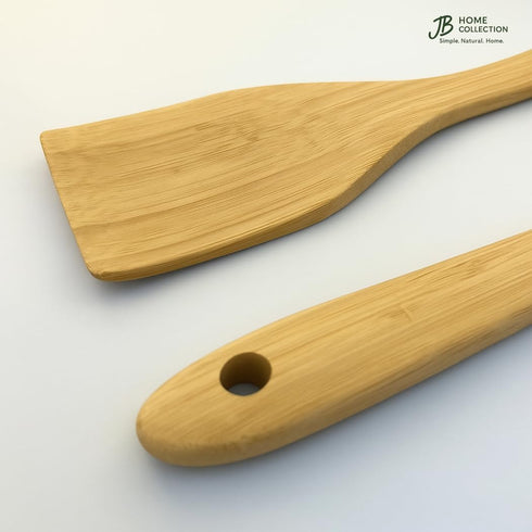 Set of 2 Large Bamboo Spatulas - 12" Wooden Cooking Utensils for Non-Stick Cookware, Eco-Friendly Kitchen Turner Tools