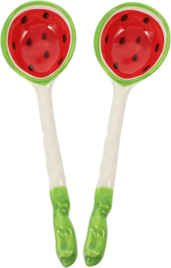 Housoutil 2 Pcs Ceramic Soup Spoons, Cute Watermelon Tablespoons, Porcelain Spoon for Coffee, Tea, Yogurt