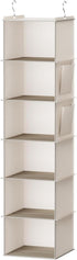 Hanging Closet Organizer, 6-Shelf Storage with Side Pockets, Beige for Closet Organization