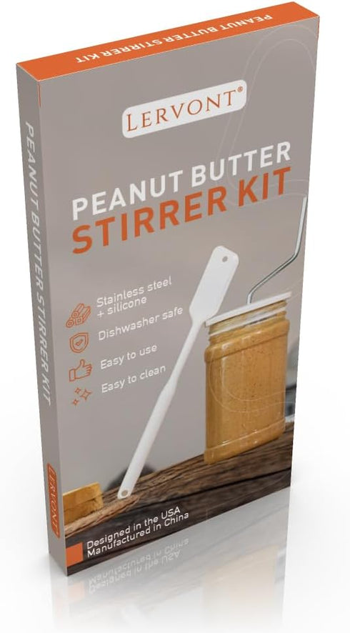 Lervont 16 26 OZ 10 Natural Peanut Butter Stirrer Kit | Fits - Jars | Includes Stainless Steel Bar & Spill-Resistant