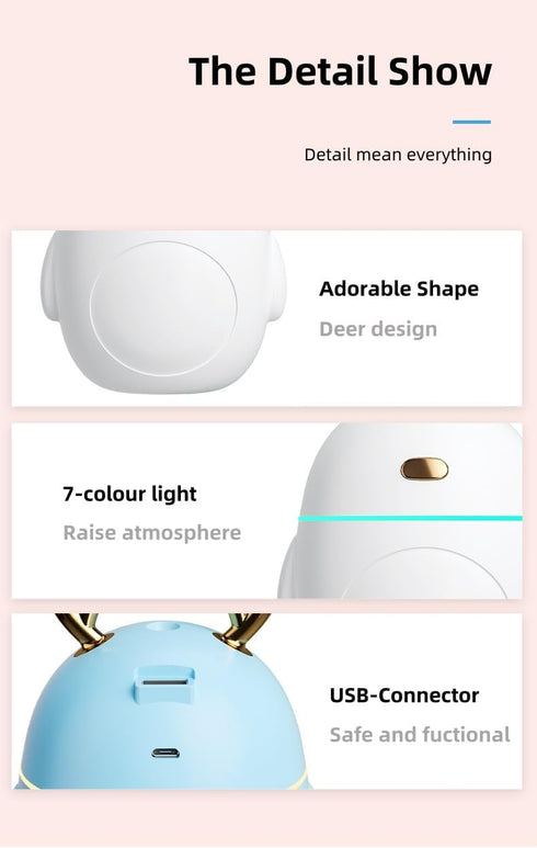 Adorable Diffuser with Ultrasonic Tech, USB-Powered Portable Diffuser for Essential Oils, Small Humidifier for Home