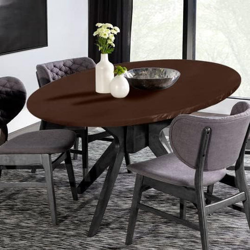 45"-56" LUSHVIDA Round Waterproof Table Cover Elastic Vinyl Fitted Tablecloth Elastic Edged Plastic Table Cloth (Deep