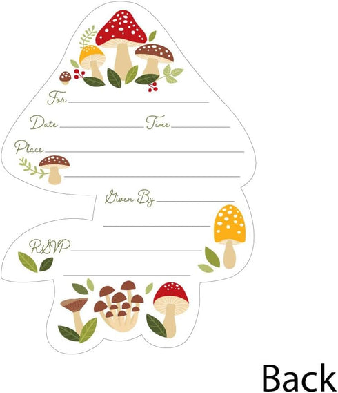 Set 12 Big Dot of Happiness Wild Mushrooms - Shaped Fill-In Invitations - Red Toadstool Party Invitation Cards