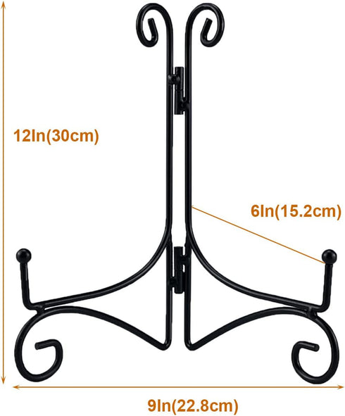 Plate Stand, 12 Inch Black Iron Holder for Displaying Photos, Picture Frames, and Artwork