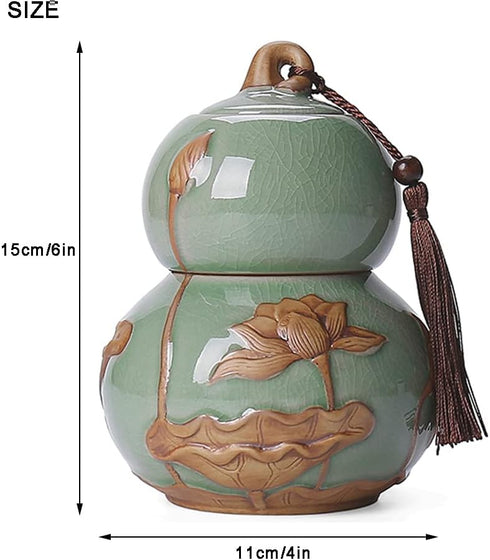 ARTLINE Airtight Lid Ceramic Tea Containers Tea Canister, Food Storage Jar Porcelain Tea Caddy Gourd Shape Design