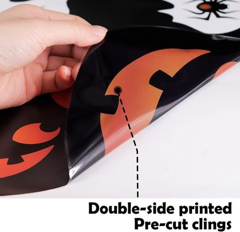Extra Large Halloween Decorations Window Clings Decor, Spooky Witch Black Cat Pumpkin Silhouette Stickers, 4 Sheets