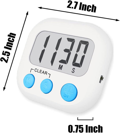 6 Pack Digital Kitchen Timers for Cooking, Magnetic Timer with Loud Alarm, White