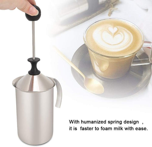 Fdit 400ml Stainless Steel Bubbler Milk Frother, Handheld Foam Maker for Lattes, Whisk Drink Mixer for Coffee