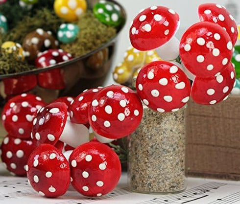 Set 10 (218-0114) Meyer Imports Red - Large Cotton Spun Mushrooms - of - Wonderful World of Spun Cotton Mushrooms!
