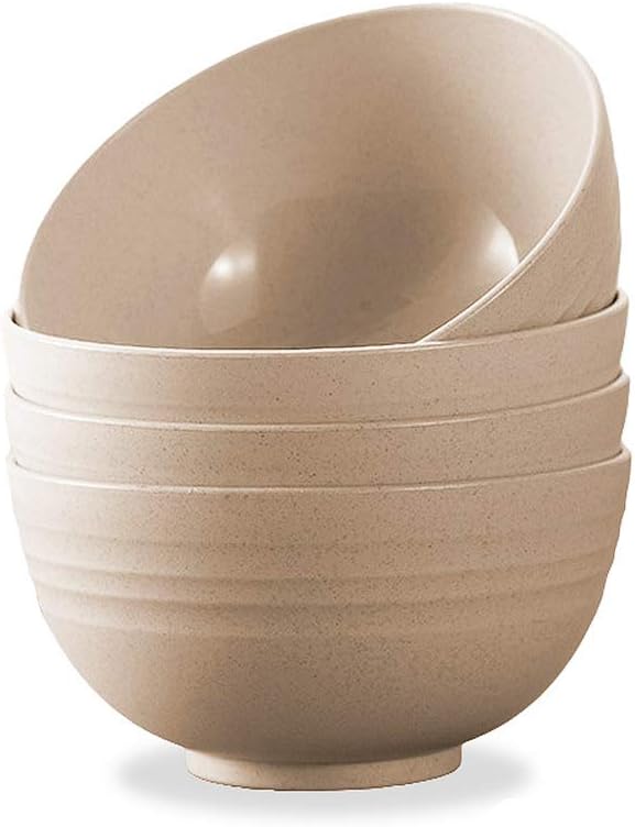 4 PCS 4.7inch Lightweight Wheat Straw Bowls - Unbreakable Cereal Pasta Bowls, Microwave & Dishwasher Safe, Beige