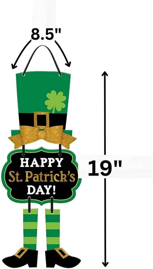 Festive Multicolor St. Patrick's Day Leprechaun Triple Sign - 19"x 8.5" - MDF Wall Decor with Glitter and Ribbon Hanger