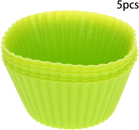Utoolmart Silicone Cupcake Cups, Reusable Non-stick Baking Liners for Party Halloween Christmas, Green 5 Pcs