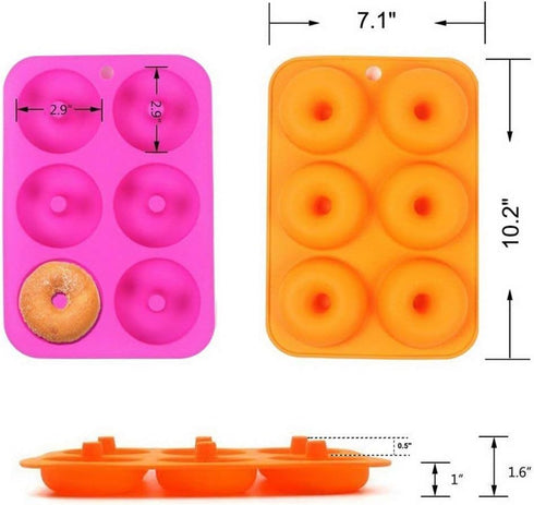 6-Cavity Silicone Cookie Molds Set of 2, Non-Stick Donut Mold Baking Tray for Cake Biscuit Bagels Muffins