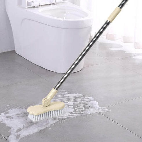 LandHope Long Handled Scrub Brush, Rotatable Brush Head for Bathroom, Kitchen, and Tile Cleaning (Beige)