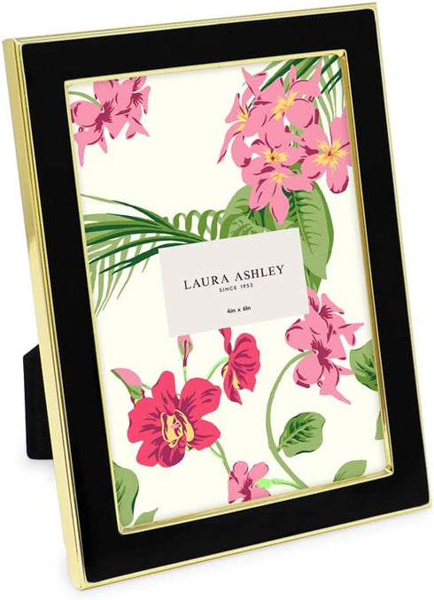 Laura Ashley 4x6 Black Enamel Picture Frame, Gold Metal Edge with Easel for Countertop, Tabletop Display, Wall Décor
