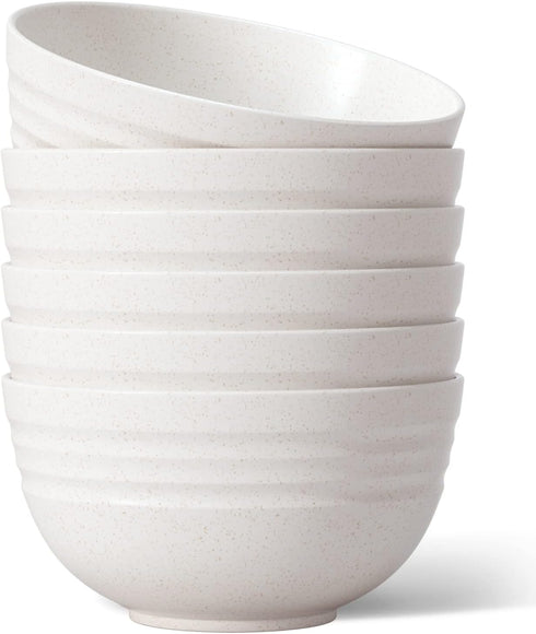 Set of 6 Unbreakable Cereal Bowls, 25 OZ Wheat Straw, Microwave and Dishwasher Safe, Eco-Friendly Beige Bowls