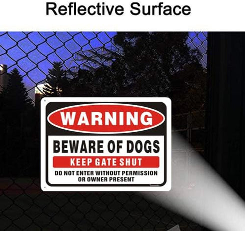 Yuntarda 2-Pack Beware of Dog Signs for Fence, 10"x7" Do Not Enter Keep Gate Shut Reflective Metal Sign