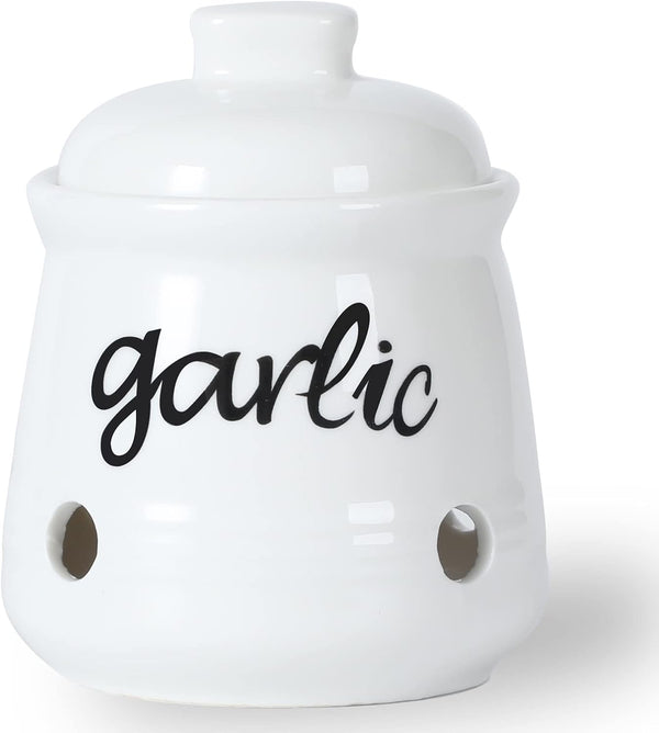 Ceramic Mini Garlic Keeper with Lid, Farmhouse Kitchen Decor Garlic Saver Container for Countertop