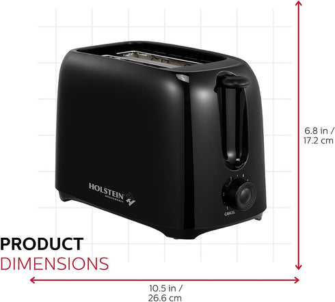 Holstein Housewares 2-Slice Toaster with 6 Browning Control Settings, Black, for Toasting Bread and Bagels
