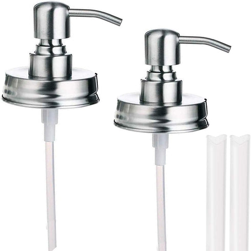 Mason Jar Soap Dispenser Lid and Pump Replacement, Brushed Stainless Steel for Regular Mouth Size Lid