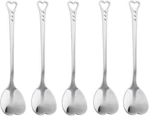 10-Piece Heart-Shaped Stainless Steel Dessert Spoon Set - Elegant Design for Home, Restaurant, Cafe