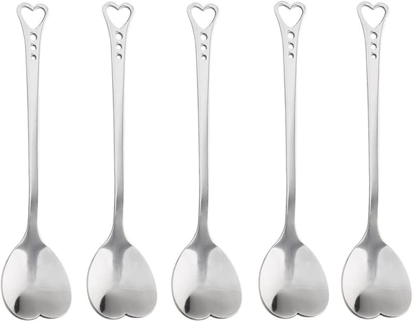 10-Piece Heart-Shaped Stainless Steel Dessert Spoon Set - Elegant Design for Home, Restaurant, Cafe