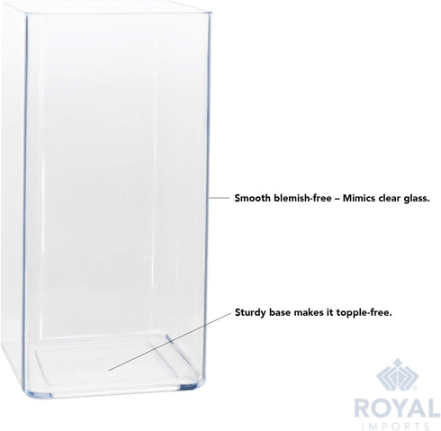 Royal Imports Acrylic Tall Rectangle Flower Vase - Decorative Centerpiece for Home or Wedding, Non Breakable Plastic