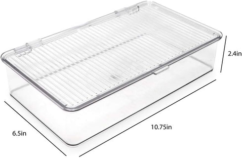 Isaac Jacobs Small Stackable Organizer Bin, Clear Storage Box with Hinged Lid, 10.75” x 6.5” x 2.4”, Home Office