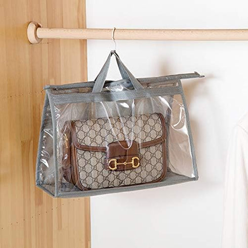 CINPIUK 4 Pack Clear Handbag Dust Bags, Zipper Hanging Storage Organizer for Closet, Grey Purse Storage Bag