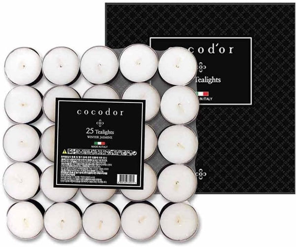 COCODOR Scented Tealight Candles, Winter Jasmine, 25 Pack, 4-5 Hour Burn Time, Made in Italy, Cotton Wick Home Deco