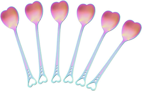 6pcs Heart Shaped Stainless Steel Spoon Set, Mini Dessert Spoons for Valentines Day