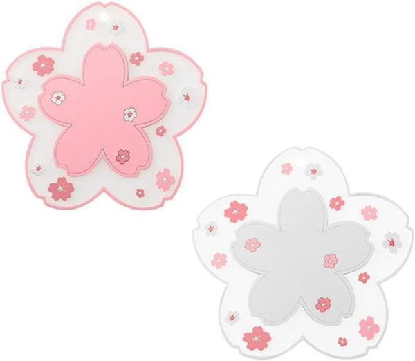 Sakura Coffee Cup Mat Kawaii Coaster - 2PCS Cute Cherry Blossom PVC Anti-Skid Pad for Desk