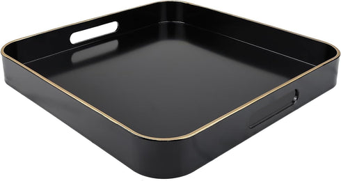 Black Square Decorative Tray with Handles, 13"*13" Versatile Serving Tray for Coffee