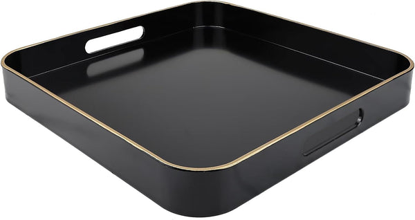 Black Square Decorative Tray with Handles, 13"*13" Versatile Serving Tray for Coffee