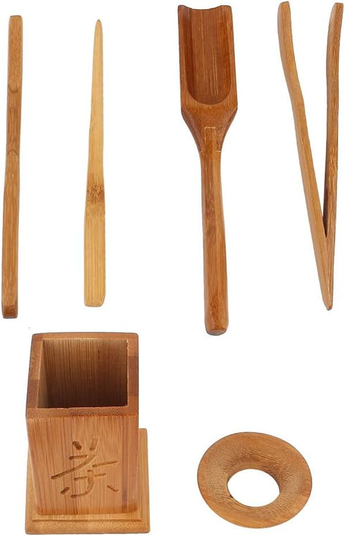 Bamboo Gongfu Set of 6, Chinese Ceremony Accessories with Bucket, Spoon, Scoop, Clip, Tea Gift Set
