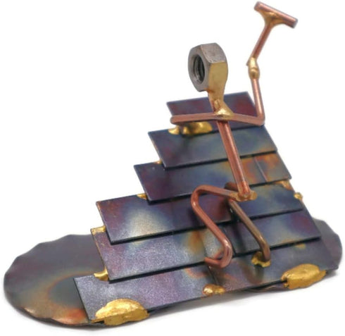 Roofer Figurine, Hand Welded Metal Art & Recycled Sculptures for Unique Desk Accessories and Office Decor