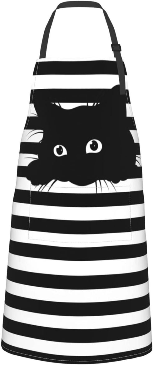 Funny Black Cat Waterproof Apron with 2 Pockets - Kitchen Chef Aprons Bibs for Cooking, Baking, Painting, Gardening