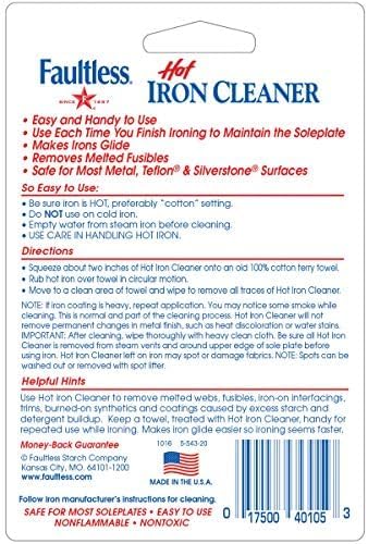 FAULTLESS Hot Iron Cleaner, Non-Toxic Steam Iron Cleaner, Removes Melted Fabrics, Glue, Lime Deposits
