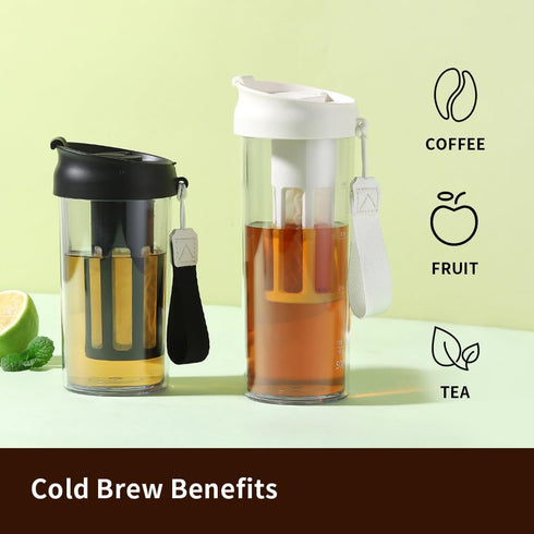 Cold Brew Coffee Maker Travel Tumbler with Soft Silicone Handle Portable Iced Coffee & Tea Infuser with Airtight Lid Cold Brew Travel Cup 17oz/500ml black by watchget