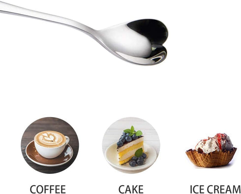 Mini Coffee Spoon Set of 6, 4.9-Inch 18/10 Stainless Steel Heart Shaped Dessert Spoons, Cute Stirring Spoon for Tea