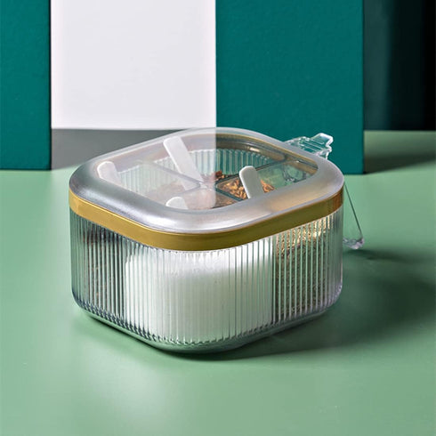 NAN Wind 4 Compartments Seasoning Box with Lid, Clear Storage Container, Kitchen Condiment Jars, Plastic Seasoning Box