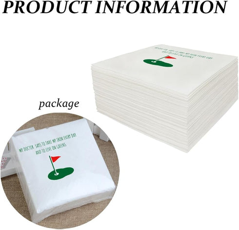 Funny Golf Ball Cocktail Napkins, 50Pcs My Doctor Says To Take Iron Every Day, Disposable Napkins for Golfer Party