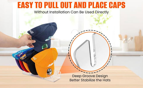 Hat Stand for Baseball Caps - Acrylic Display and Organizer Set of 2 for 14 Caps for Bedroom or Closet