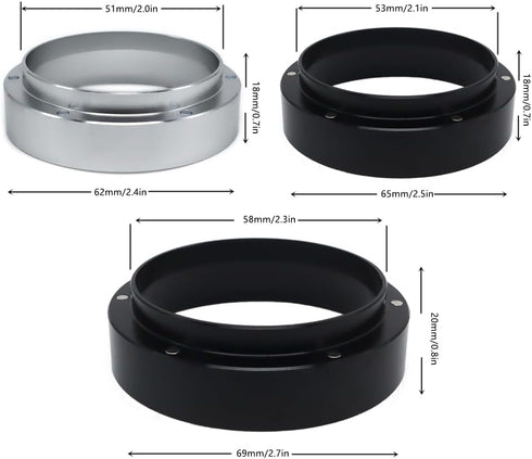 1pc Espresso Dosing Funnel 51/53/58mm Coffee Dosing Ring Aluminum Espresso Distribution Coffee Tool for Home Coffee Bar Shop College Dorm Room Apartment Essential Coffee Accessories (53mm, Silvery)