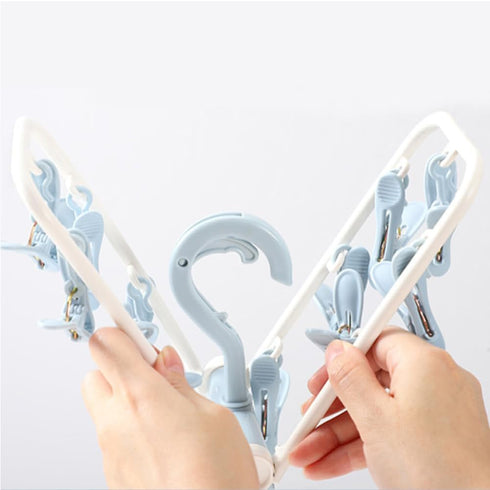 2 Pack Clothes Drying Racks, Small Folding Portable Hangers with 12 Clips, 360 Rotatable Hook for Drying