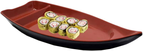 Happy Sales HSSB-10RB Sushi Boat Shape Plate - Sushi Sashimi Serving Plate Melamine Plastic Tray, 10 x 4.5 Inch (Red