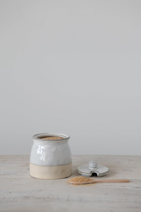 Creative Co-Op White Stoneware Sugar Pot with Lid