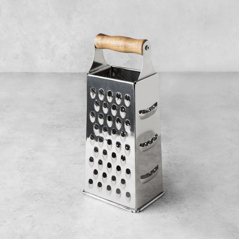 Twine Acacia Wood Handled Cheese Grater - Stainless Steel Grater, Citrus Zester, Vintage Kitchenware