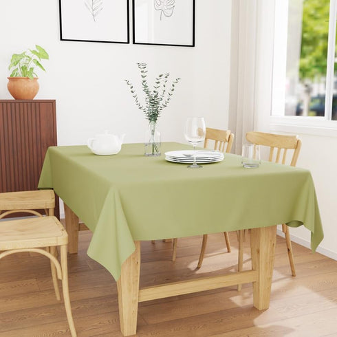 Encasa Table Cloth, 56x91 in Cotton Canvas Fabric, Sage Green Solid Color, Machine Washable Dining Tablecloth