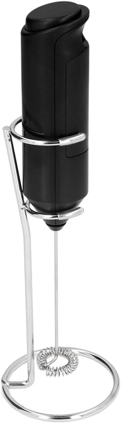 Mini Handheld Drink Mixer - Portable Stainless Steel Electric Milk Frother with Metal Base (Black and Bracket)